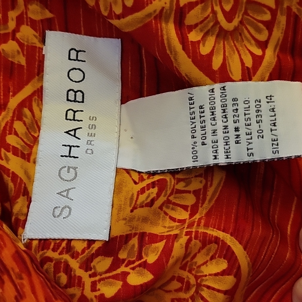 Sag Harbor red yellow orange sleeveless wrap maxi dress tie waist Vneck…14 EUC - Picture 5 of 6